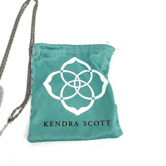 Kendra Scott Necklace Rayne Long Pendant Dichroic Glass Stone Silver Tassel - Picture 7 of 7